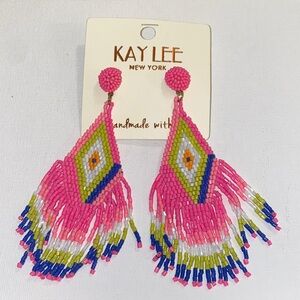 Pink Beaded Fringe Earrings